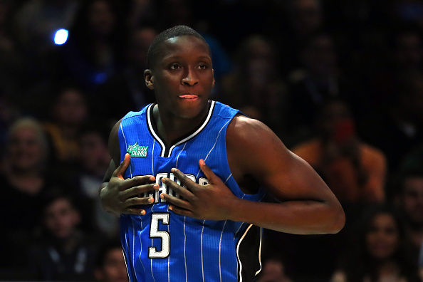 NEW YORK, NY - FEBRUARY 14:  Victor Oladipo #5 of the Orlando Magic reacts during the Sprite Slam Dunk Contest as part of the 2015 NBA Allstar Weekend at Barclays Center on February 14, 2015 in the Brooklyn borough of New York City. NOTE TO USER: User expressly acknowledges and agrees that, by downloading and or using this photograph, User is consenting to the terms and conditions of the Getty Images License Agreement.  (Photo by Elsa/Getty Images)
